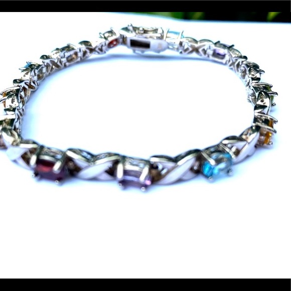Sterling silver multi-gem stone bracelet 7” - Picture 13 of 13